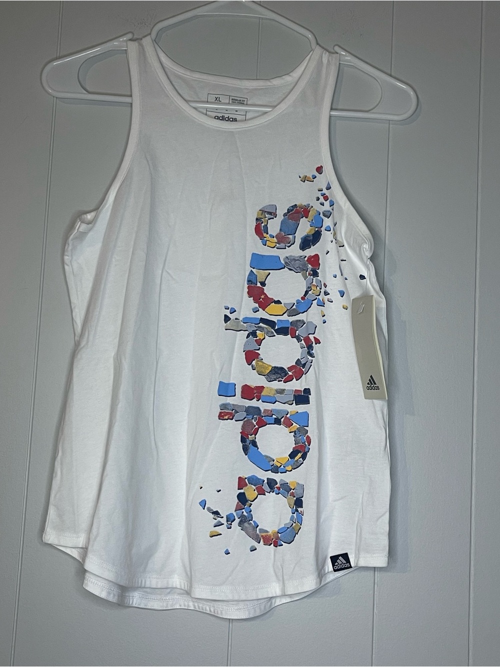 adidas White Girls' Tank Top with Multicolor Logo